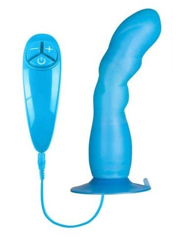 Голубой вибратор для G-точки BUNNY ICY - 18 см.