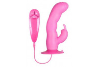 Розовый вибратор с клиторальным стимулятором BUNNY ICY - 18 см.