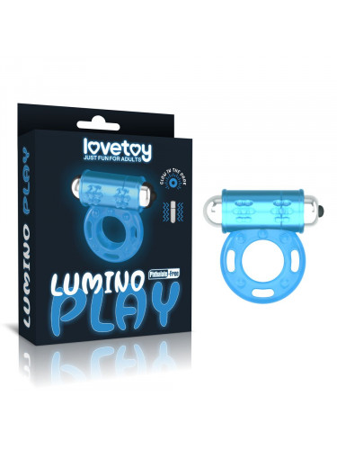 Голубое, светящееся в темноте эрекционное виброкольцо Lumino Play Vibrating Penis Ring