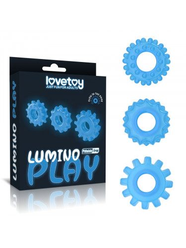 Набор из 3 голубых, светящихся в темноте эрекционных колец Lumino Play