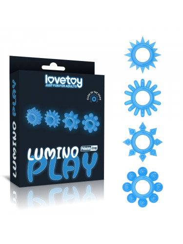 Набор из 4 голубых, светящихся в темноте эрекционных колец Lumino Play