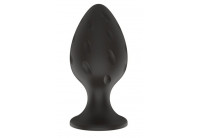 Черная средняя силиконовая анальная пробка с рельефом в виде углублений