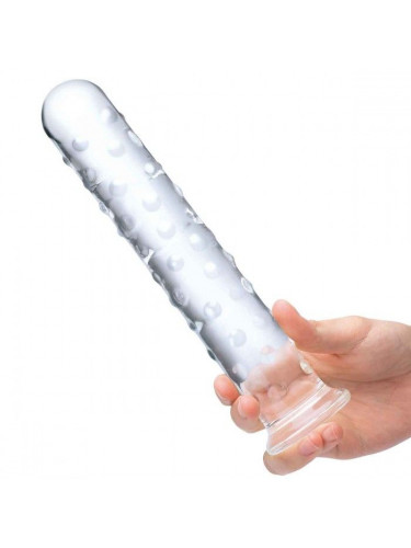 Прозрачный стеклянный фаллос с массажным рельефом 10 Extra Large Glass Dildo - 25,5 см.