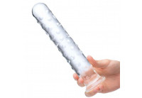 Прозрачный стеклянный фаллос с массажным рельефом 10 Extra Large Glass Dildo - 25,5 см.