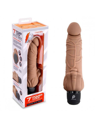 Кофейный вибратор-реалистик с клиторальными лепестками 7 Realistic Vibrator - 21,5 см.