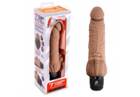Кофейный вибратор-реалистик с клиторальными лепестками 7 Realistic Vibrator - 21,5 см.