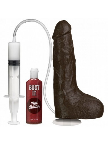 Коричневый фаллоимитатор с имитацией семяизвержением Bust It Squirting Realistic Cock - 23,36 см.