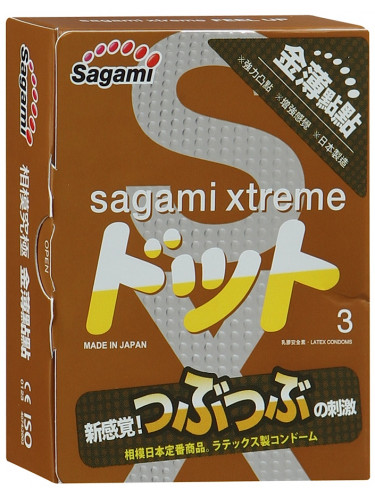 Презервативы Sagami Xtreme Feel Up с точечной текстурой и линиями прилегания - 3 шт.