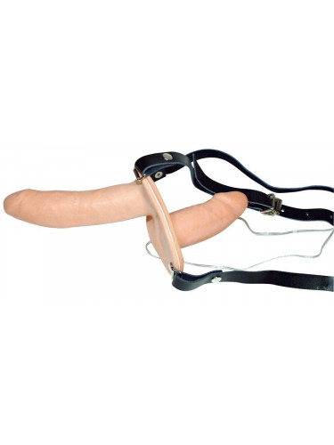 Телесный женский страпон с вагинальной пробкой Strap-On Duo - 15 см.