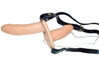 Телесный женский страпон с вагинальной пробкой Strap-On Duo - 15 см.