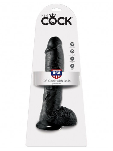 Реалистичный чёрный фаллоимитатор-гигант 10 Cock with Balls - 25,4 см.