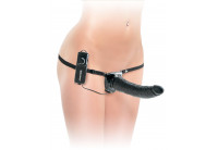 Черный страпон с вагинальной пробкой Deluxe Vibrating Penetrix Strap-On - 19 см.