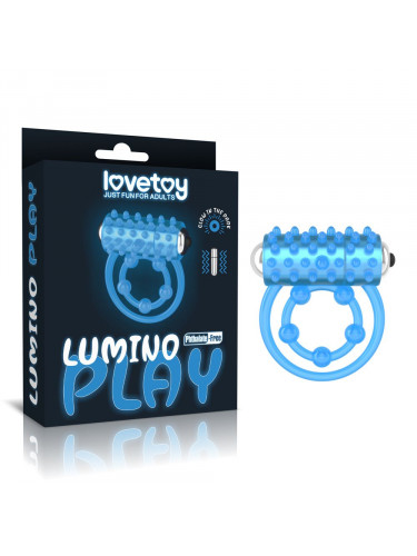 Голубое, светящееся в темноте виброкольцо Lumino Play Vibrating Penis Ring